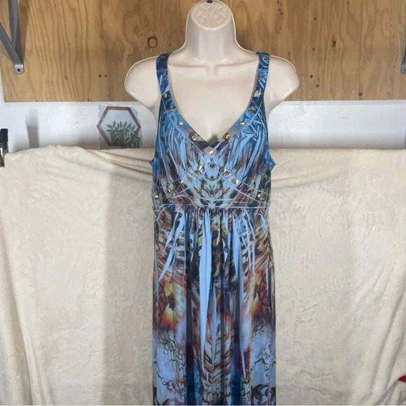 Style & co sublimation maxi summer dress stretchy soft casual blue large - Picture 4 of 10